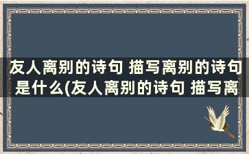 友人离别的诗句 描写离别的诗句是什么(友人离别的诗句 描写离别的诗句是哪一句)